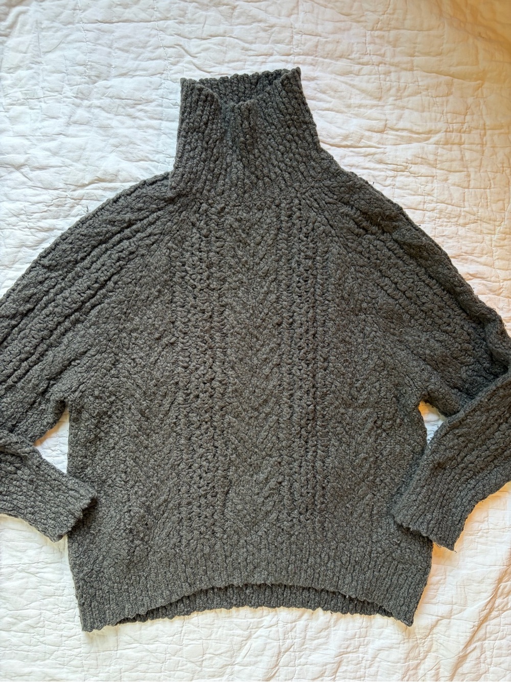 Vince High-Neck Cable Knit Wool Sweater - Charcoal Gray
